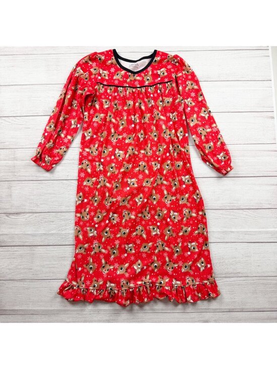 Rudolph The Red Nosed Reindeer Other - Rudolph Red Nosed Reindeer Girls Christmas Nightgown Long Sleeve Ruffle M 7-8